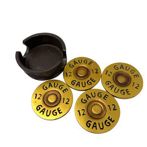 12 Gauge Shotgun Shell Coaster Set 4 Bullet Coasters Hunting Cabin Lodge Decor